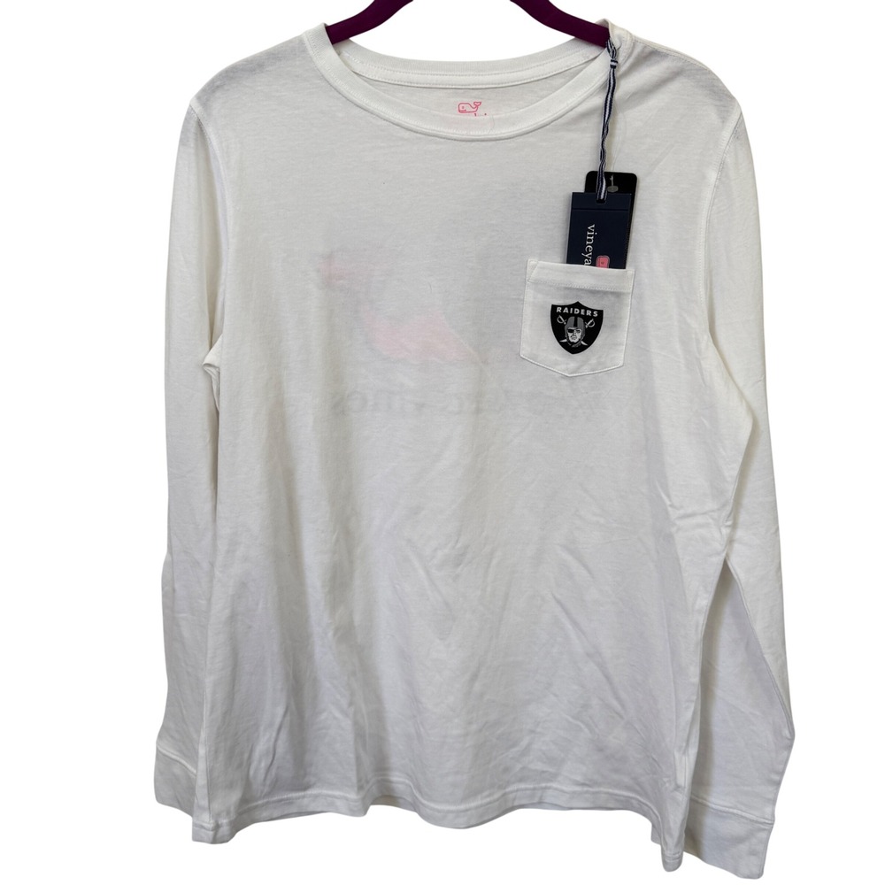Vineyard Vines Raiders Long Sleeve Tee White Cap NFL Pocket Shirt Womens M‎